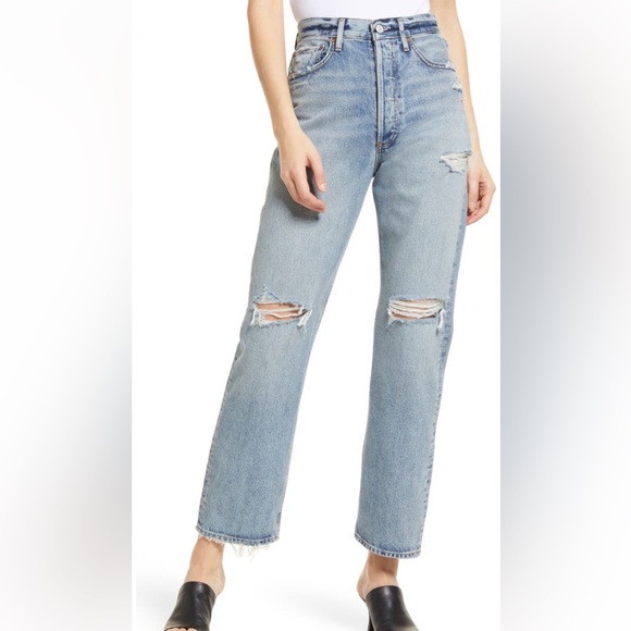Agolde ‘90s Distressed High Waist Straight Leg Organic Cotton Jeans - Picture 2 of 6